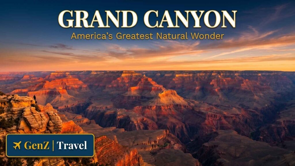 Grand Canyon South Rim at sunset, a top natural wonder for a USA road trip