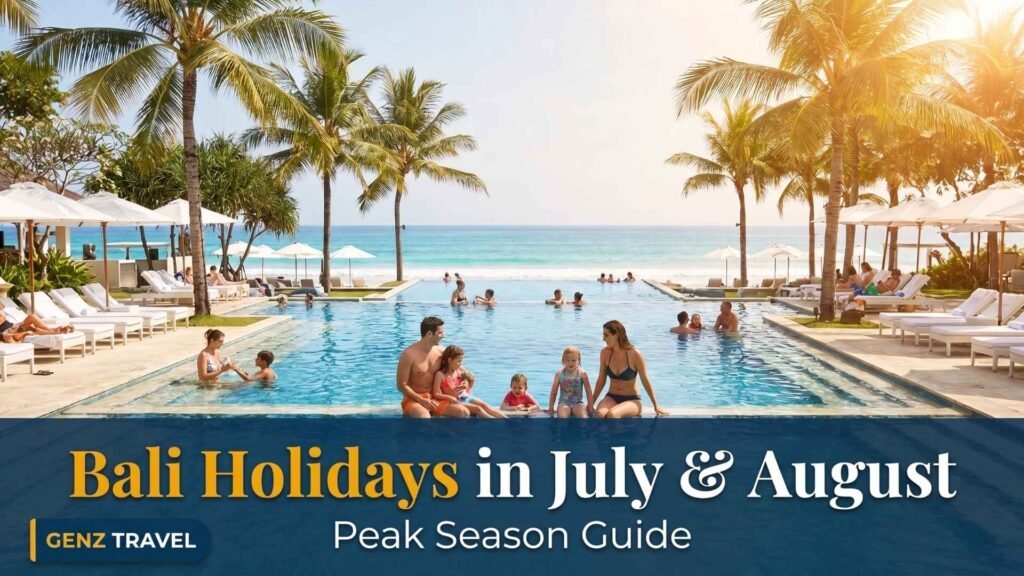 Family-friendly Bali resort pool during July and August peak season