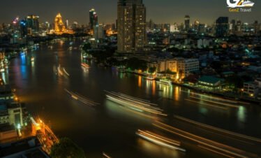 Bangkok city skyline at night with glowing skyscrapers and vibrant urban lights Thailand capital city