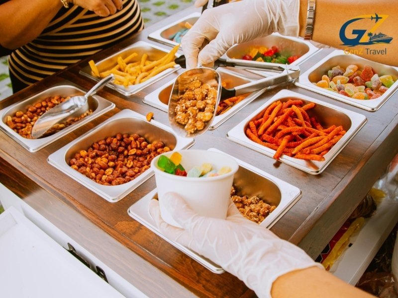 Vibrant Thai street food market at night with colorful lights and fresh local dishes in Phuket