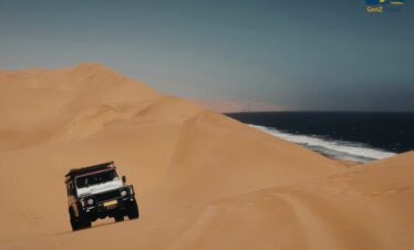 4x4 dune bashing experience in Abu Dhabi desert with golden sand dunes during sunset safari