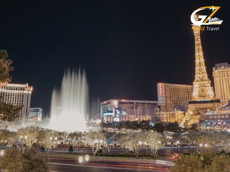 Bellagio fountain show in Las Vegas during night entertainment experience