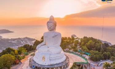 Big Buddha Phuket hilltop statue under clear blue sky with panoramic island views