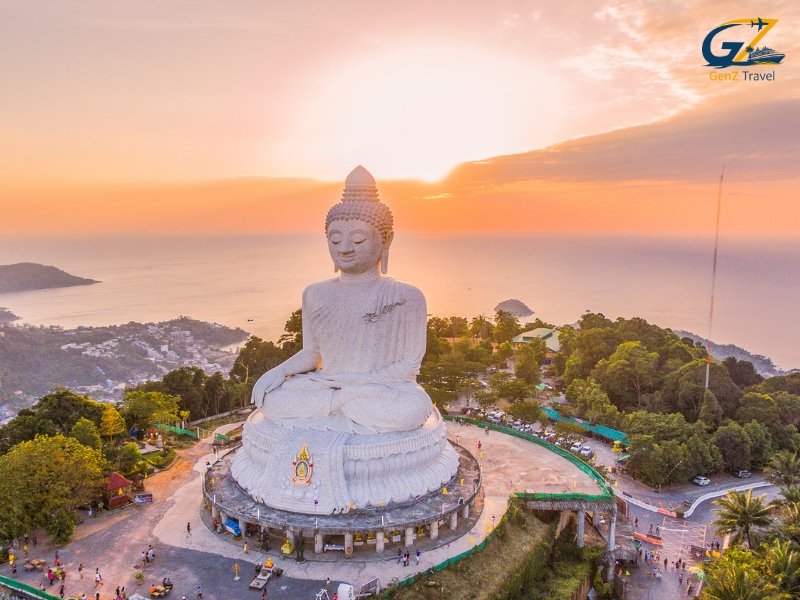Big Buddha Phuket hilltop statue under clear blue sky with panoramic island views