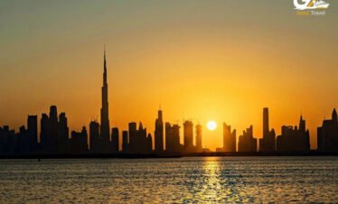 Dubai skyline sunset with Burj Khalifa for Dubai and Mauritius tour package from UK