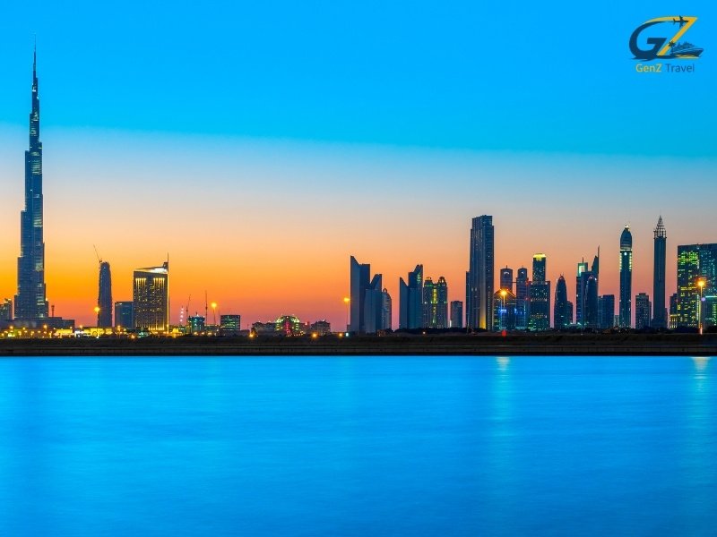 Dubai rooftop infinity pool overlooking skyline and Palm Jumeirah coastline