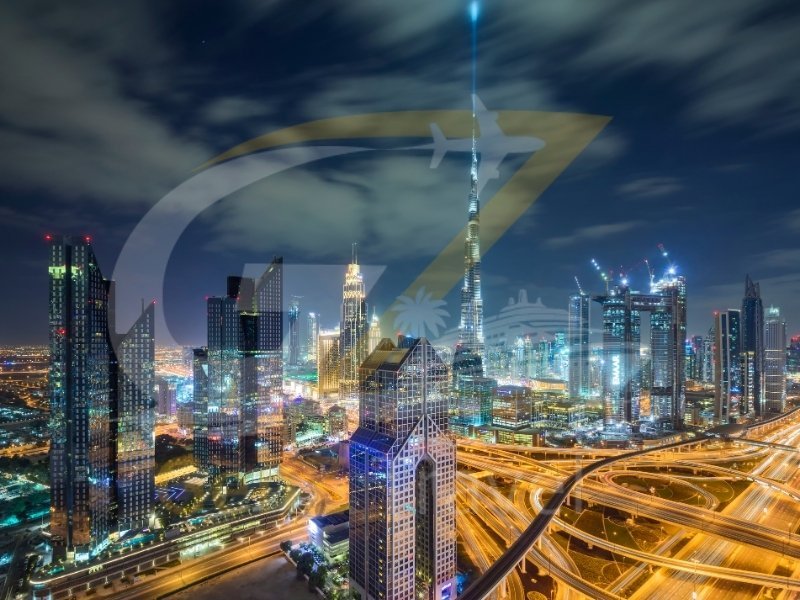 UAE holidays from UK featuring Burj Khalifa skyline in Dubai at night with city lights
