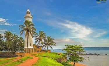 Coastal view of Galle Fort with colonial architecture and ocean waves