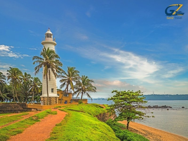 Coastal view of Galle Fort with colonial architecture and ocean waves