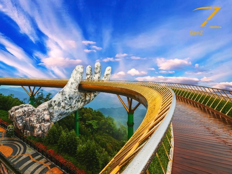 Golden Bridge held by giant hands Ba Na Hills Da Nang Vietnam tour