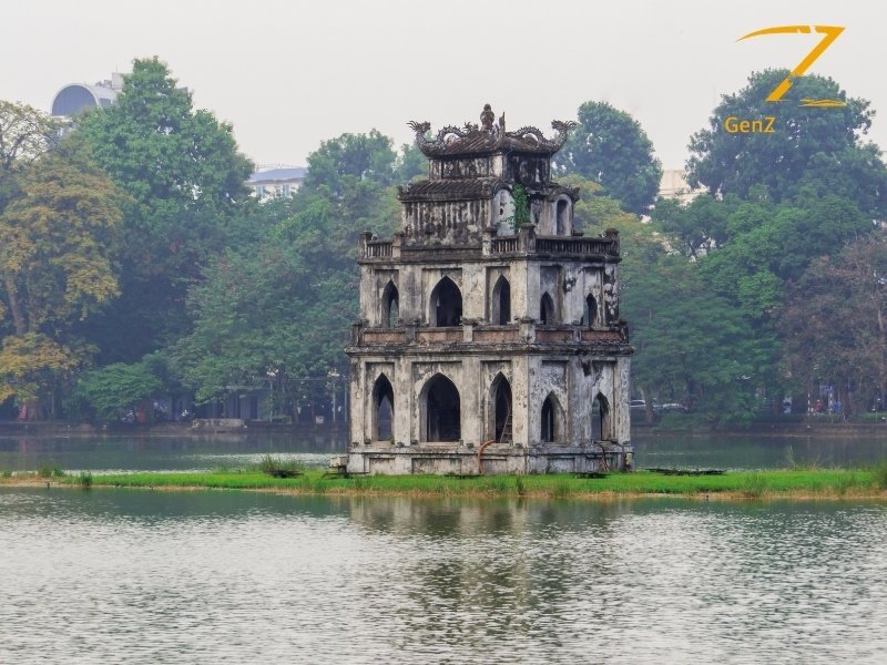 Hoan Kiem Lake and Turtle Tower in Hanoi Vietnam scenic landmark tour