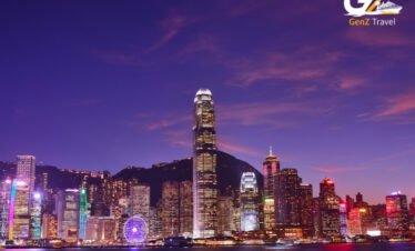 Hong Kong Victoria Harbour skyline night view in Asia multi-country holiday