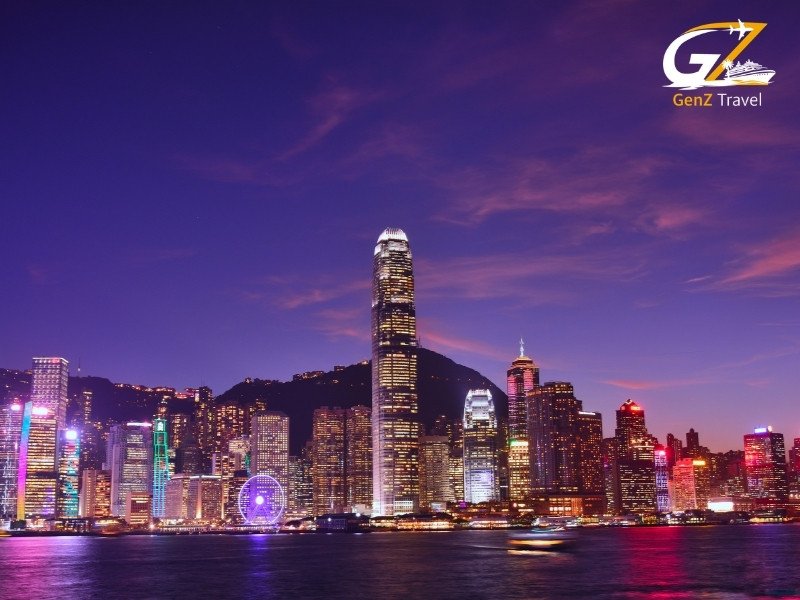 Hong Kong Victoria Harbour skyline night view in Asia multi-country holiday
