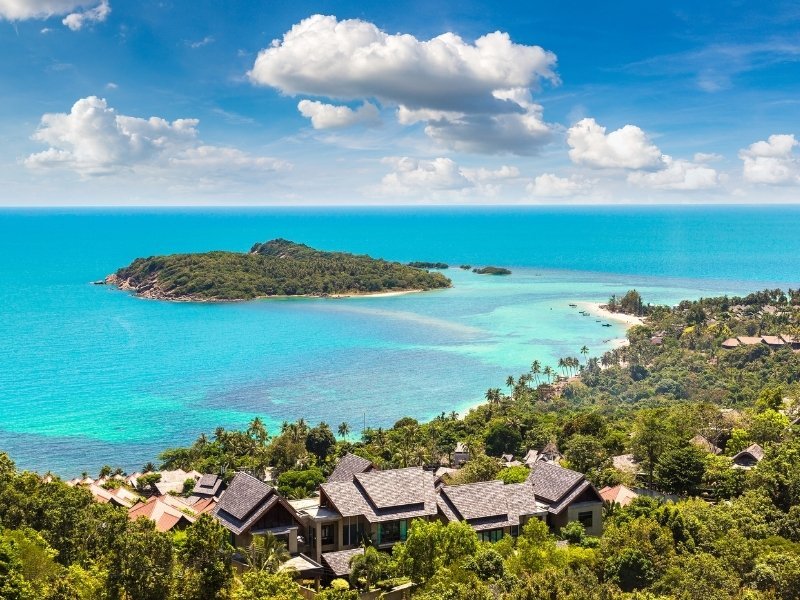 Koh Samui luxury beach resort with palm trees and turquoise sea for Thailand island holiday