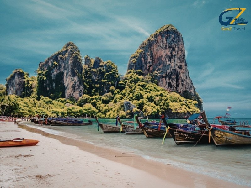 Krabi limestone cliffs and Railay Beach on Thailand multi centre holiday from UK