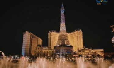 Las Vegas Strip with Bellagio fountains at night in Las Vegas for USA travel deal