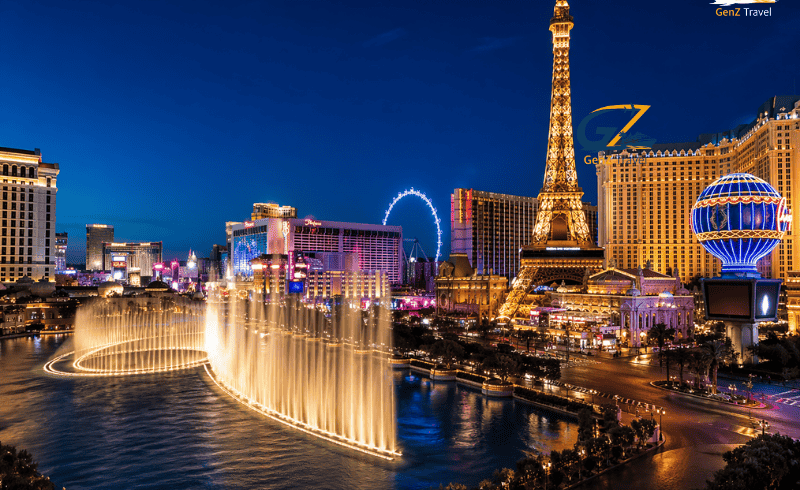 5-night Las Vegas holiday package from UK 2026 showing the iconic Las Vegas Strip at night with fountains and skyline