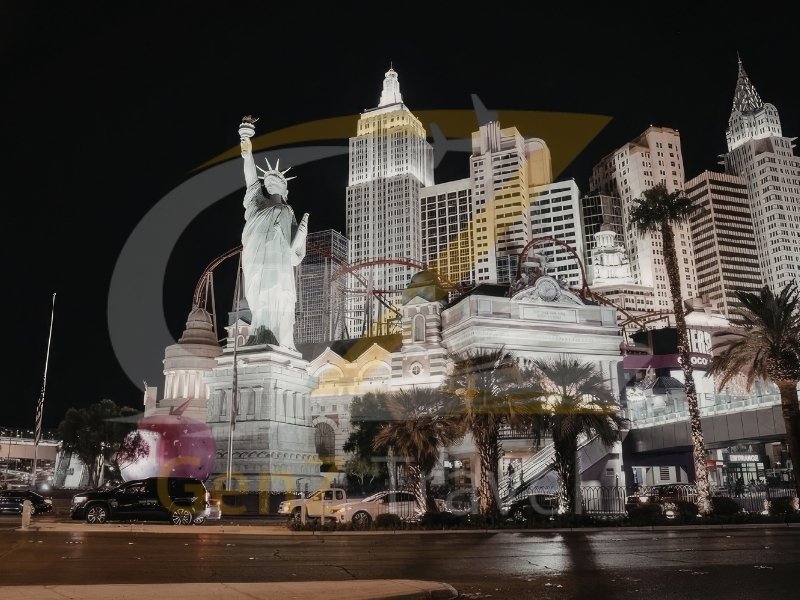 USA holidays from UK Las Vegas Strip at night with neon lights and luxury hotels
