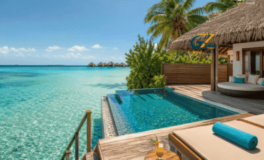Maldives tour from UK 2026 luxury water villa with private pool and turquoise lagoon view