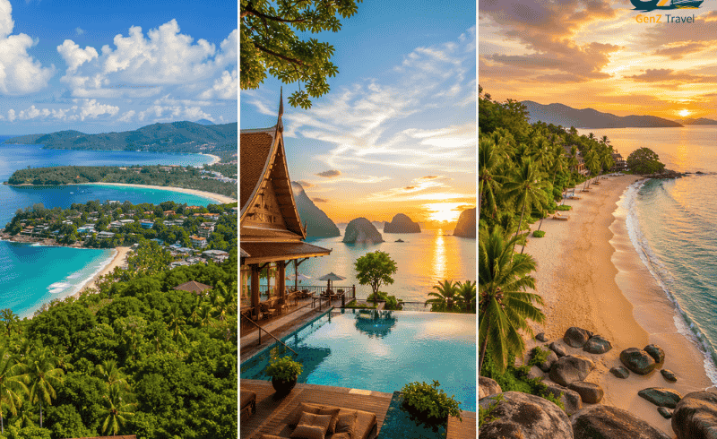 Phuket Koh Yao Yai Khao Lak tour package 2026 showing tropical beaches, luxury resort pool and sunset coastline in Thailand
