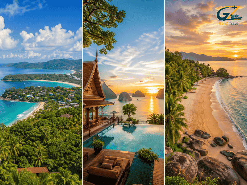 Phuket Koh Yao Yai Khao Lak tour package 2026 showing tropical beaches, luxury resort pool and sunset coastline in Thailand