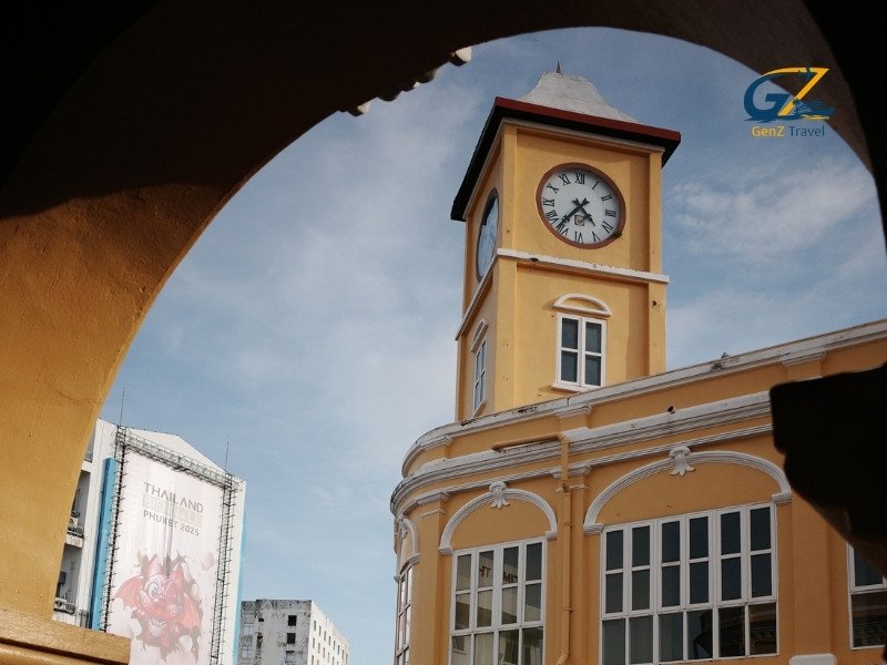 Colorful Phuket Old Town street with night market lights, colonial buildings and vibrant Thai culture atmosphere