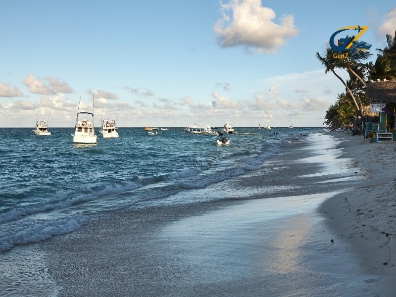 Luxury beachfront resort in Punta Cana with infinity pool and palm trees in Dominican Republic
