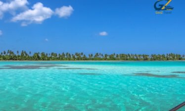 Catamaran boat near Saona Island with crystal clear water in Dominican Republic