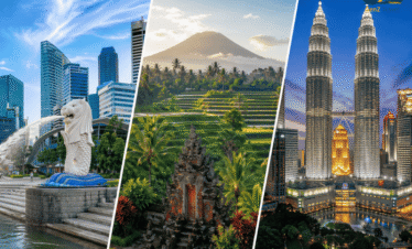 Singapore Bali Kuala Lumpur tour package 12 nights featuring skyline, rice terraces and Petronas Towers