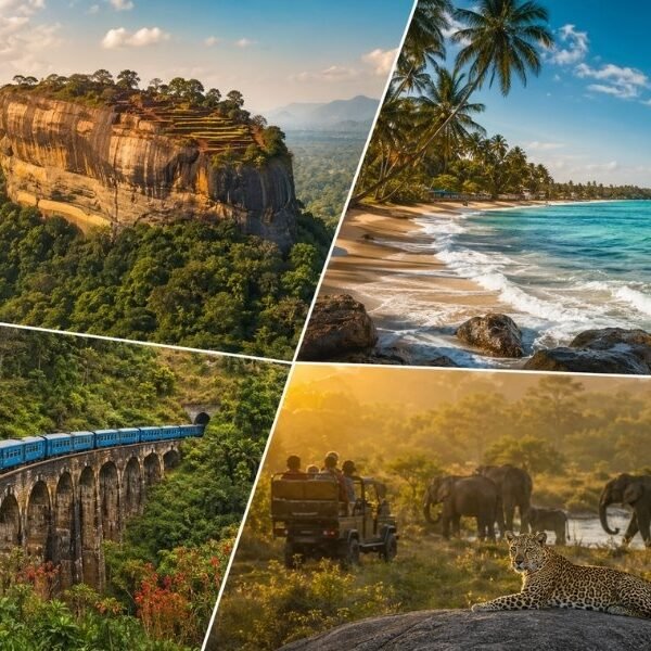 Sri Lanka holidays from the UK featuring Sigiriya Rock, tropical beaches, Ella train journey and wildlife safari