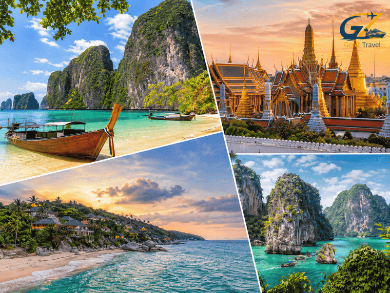 Thailand 12 nights tour package from UK showing Phuket beaches, Krabi cliffs, Koh Samui resorts and Bangkok temples