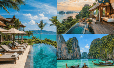 12 Night Thailand Luxury Escape 2026 showing Phuket beaches, Koh Yao treehouse villas, and Krabi limestone cliffs