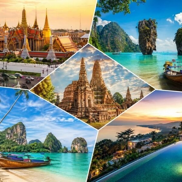 Thailand tour packages from UK showcasing Bangkok temples, Phuket beaches, Krabi islands and luxury resorts