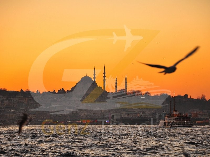 Turkey holidays from UK Istanbul skyline with Blue Mosque and Hagia Sophia at sunset