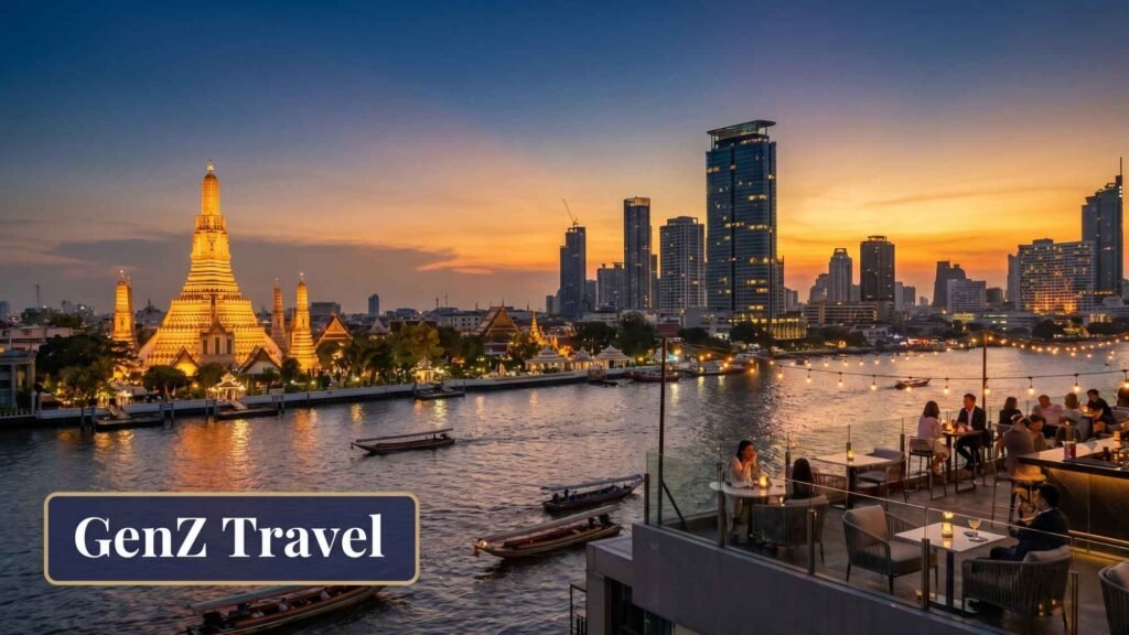 Bangkok Thailand skyline and temples during sunset in cool dry season