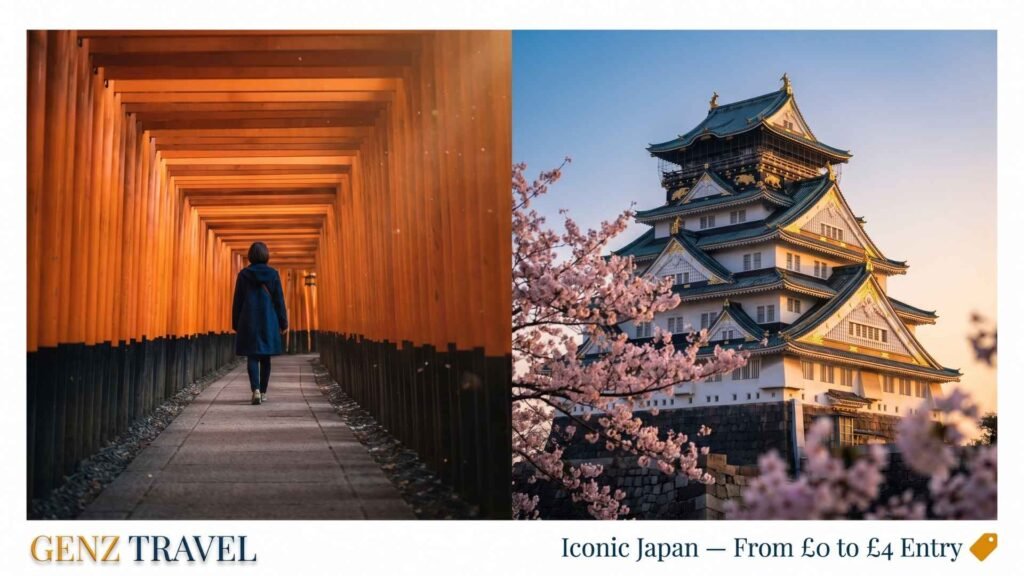 Fushimi Inari torii gates and Osaka Castle as low-cost attractions for a 2 weeks in Japan trip from UK