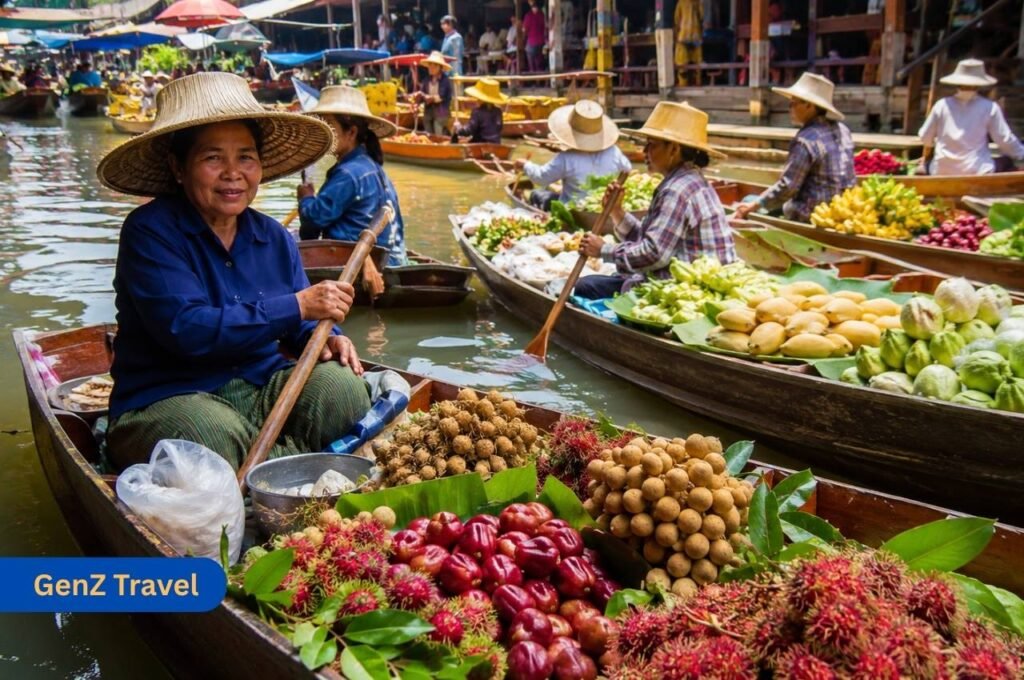 Floating market day trip from Bangkok Thailand with fruit boats