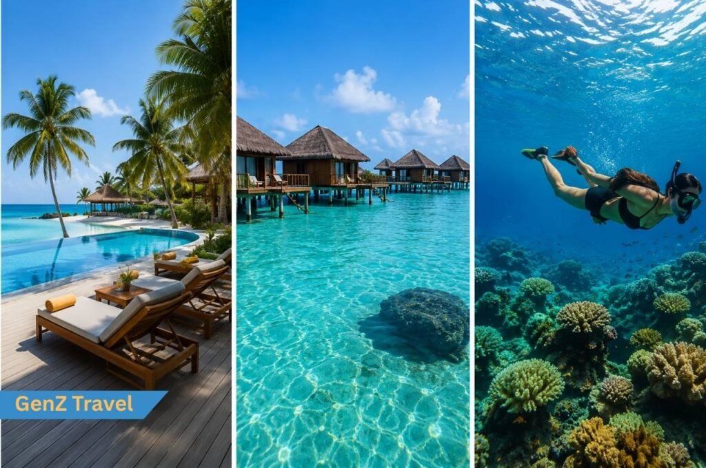 Maldives honeymoon packages with beach resort, water villas and snorkelling in clear tropical water