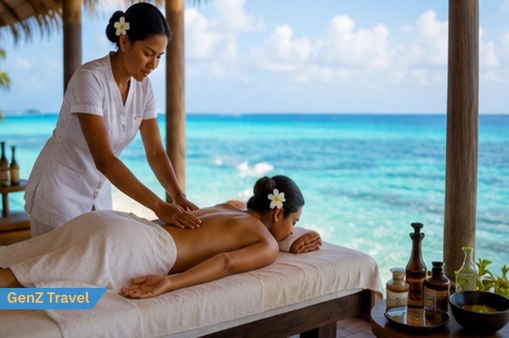 Relaxing spa treatment at a Maldives resort with turquoise ocean views