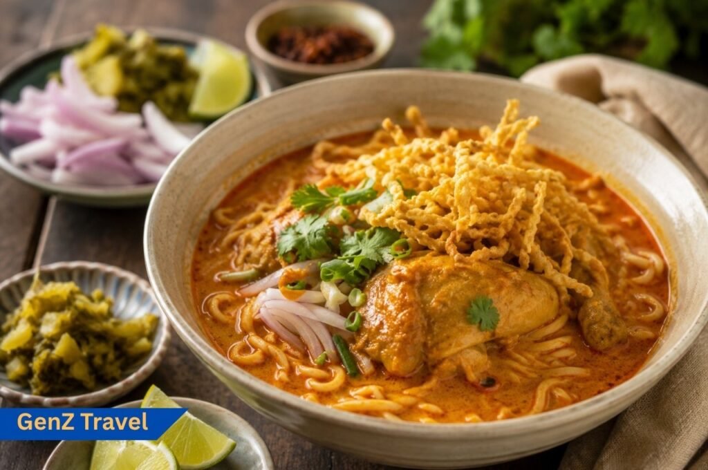 Khao soi noodle bowl, a famous northern Thai food to try in Chiang Mai