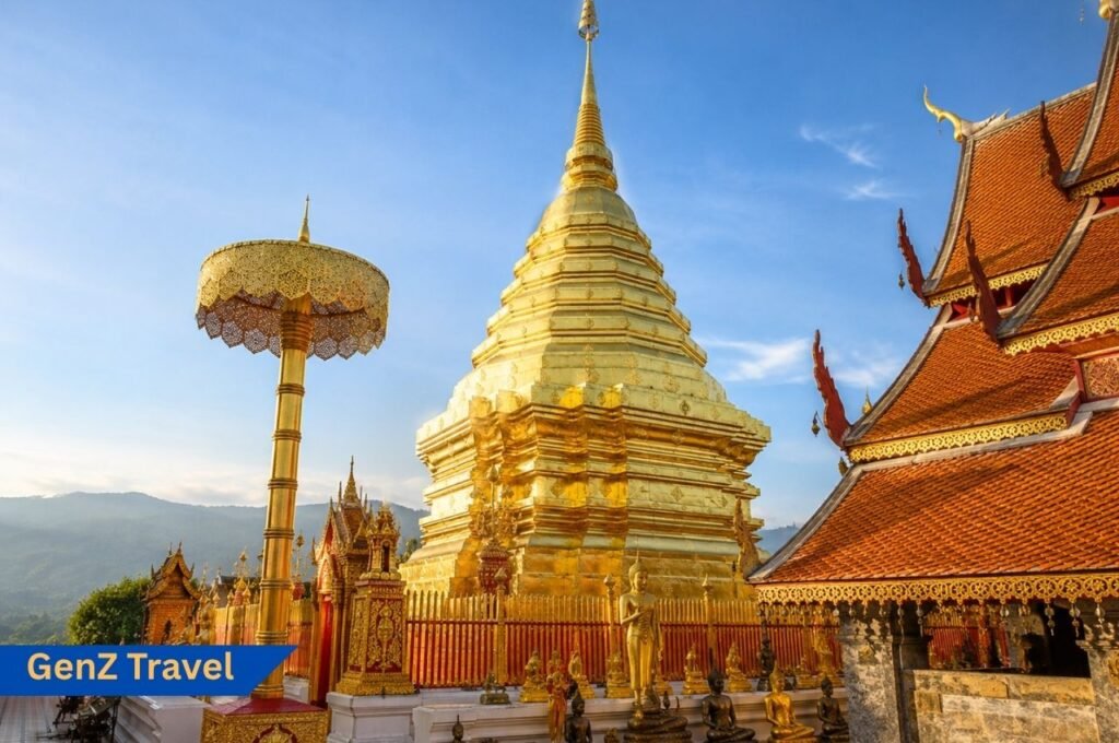 Wat Phra That Doi Suthep in Chiang Mai with golden chedi and mountain views