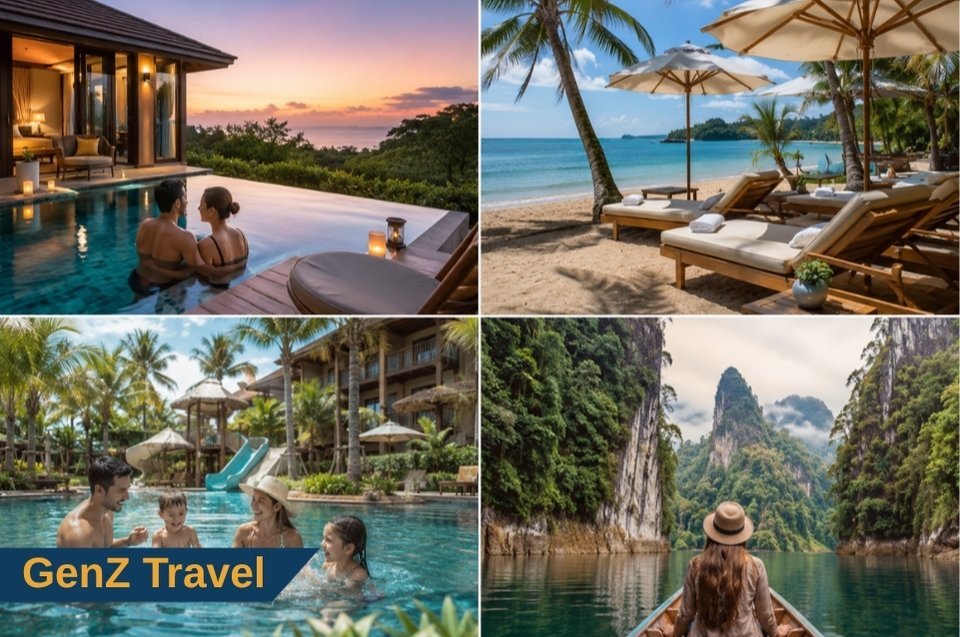 Best luxury destinations in Thailand with private villa pool, beach resort, family hotel pool and Khao Sok jungle lake.