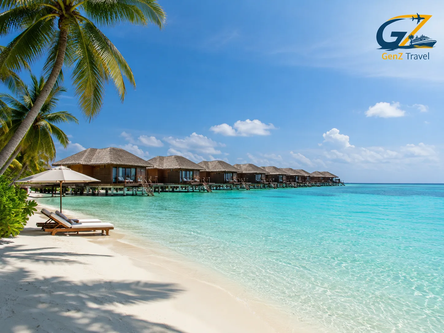 Luxury Maldives overwater villas and clear turquoise lagoon showing the best time to visit Maldives for UK travellers.