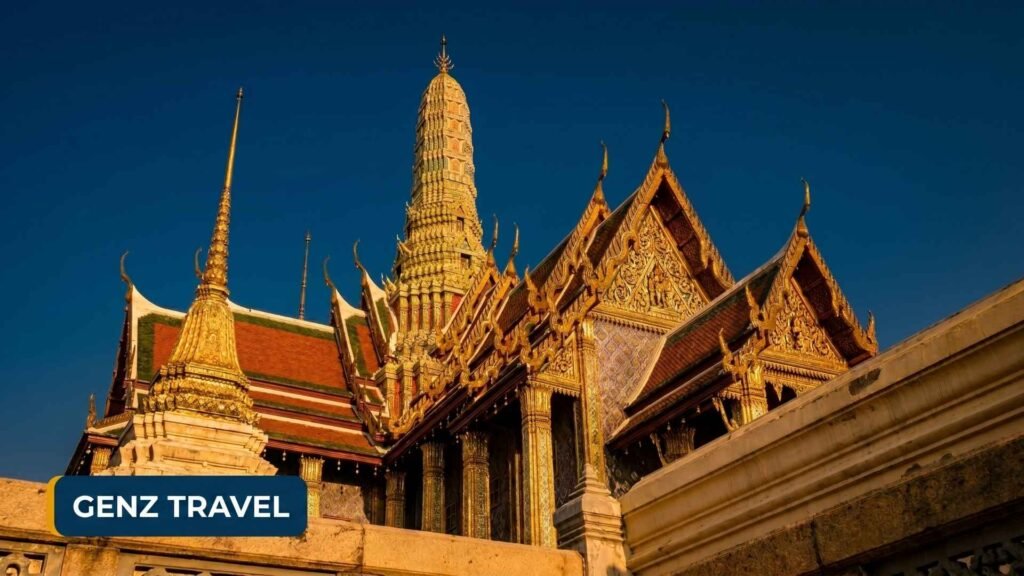 Golden temple spires of the Grand Palace Bangkok near luxury hotels in the Old City area