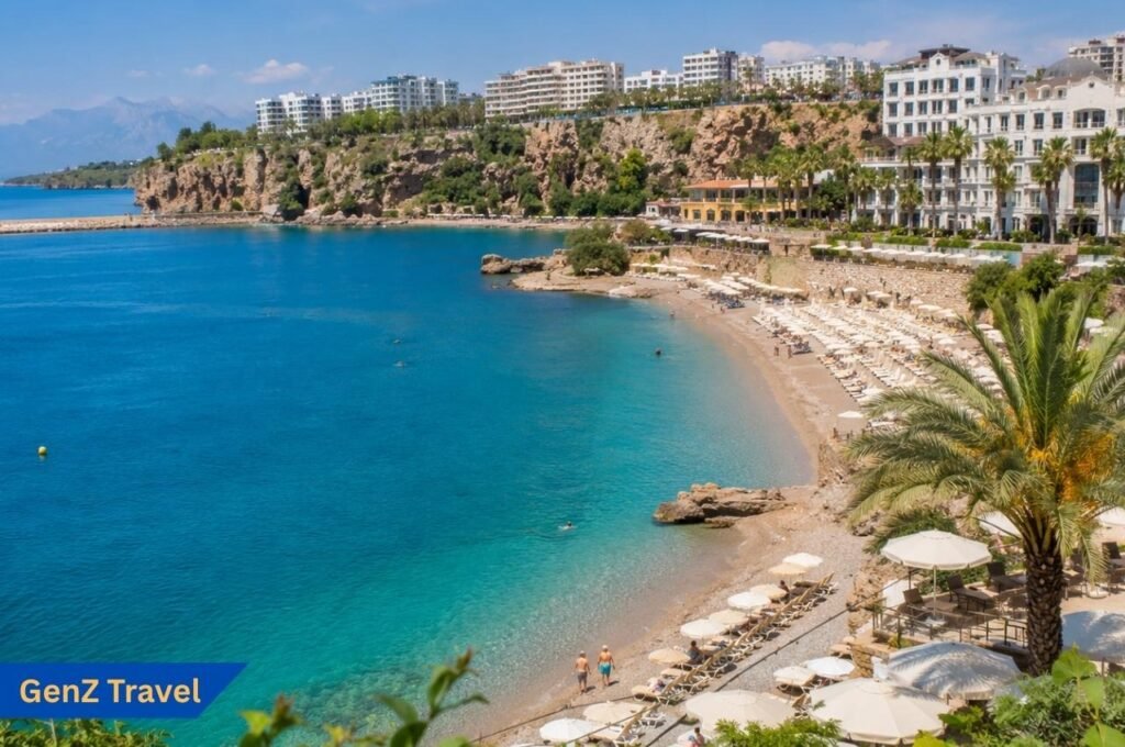Antalya beach resort with turquoise sea, ideal for Turkey holidays from the UK