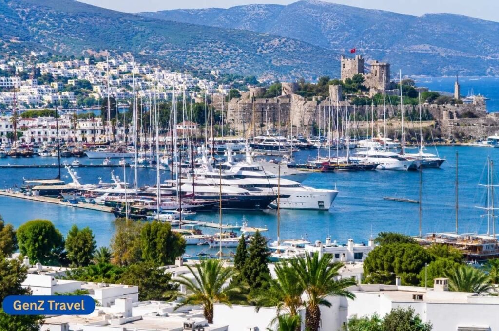 Bodrum marina with yachts and castle, one of the best places to visit in Turkey for luxury holidays