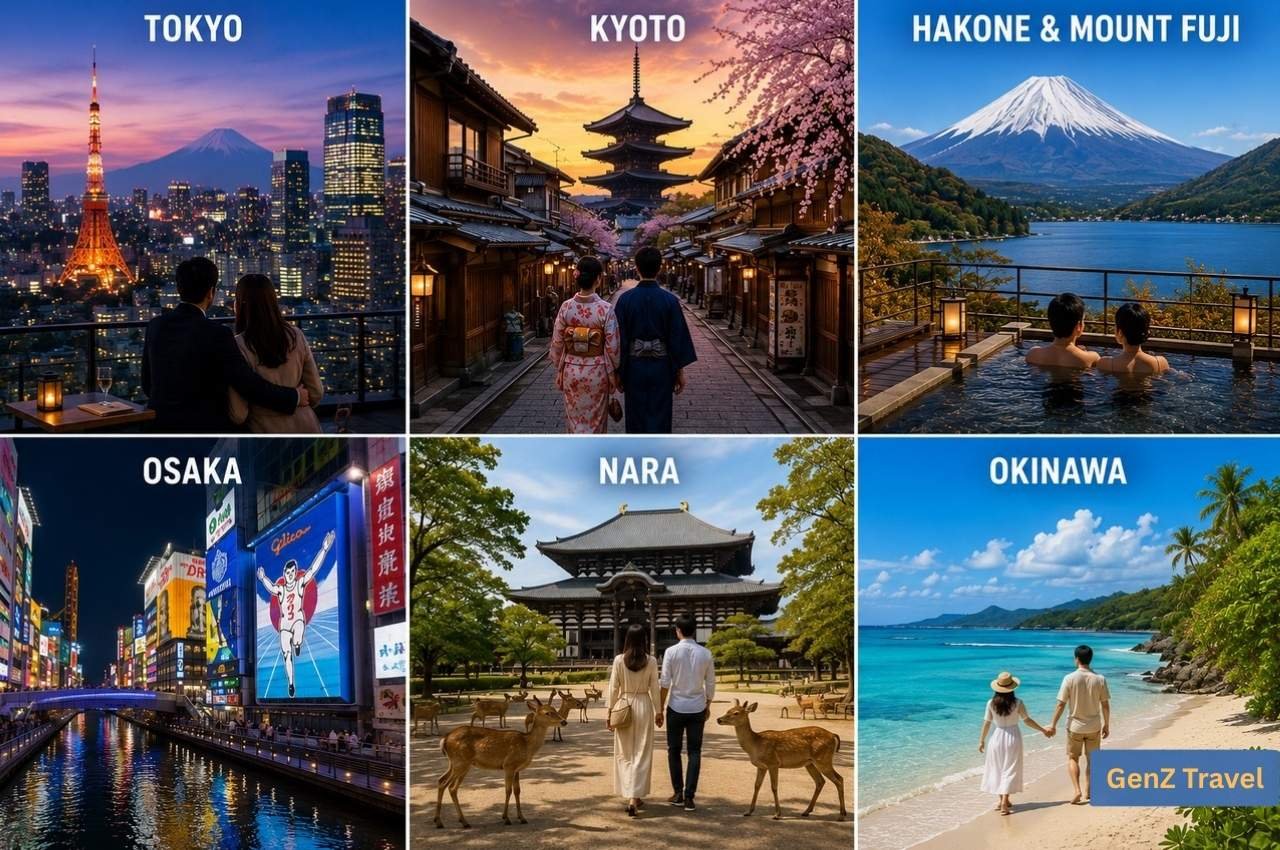 Honeymoon Trip to Japan showing Tokyo, Kyoto, Hakone, Osaka, Nara and Okinawa for couples