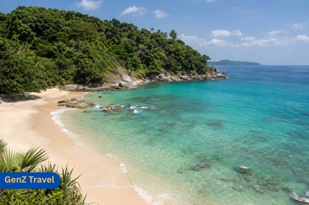 Kata Noi Beach Phuket small romantic bay with clear water and rocky coastline