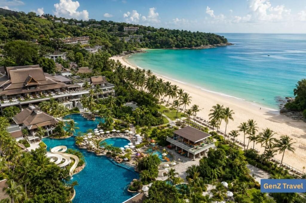 Katathani Phuket Beach Resort pools and waterslides beside Kata Noi Beach