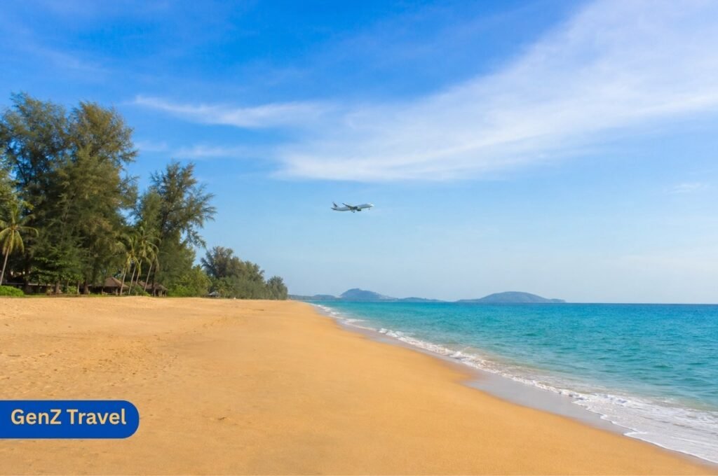 Mai Khao Beach Phuket quiet sandy coast with plane spotting near the airport